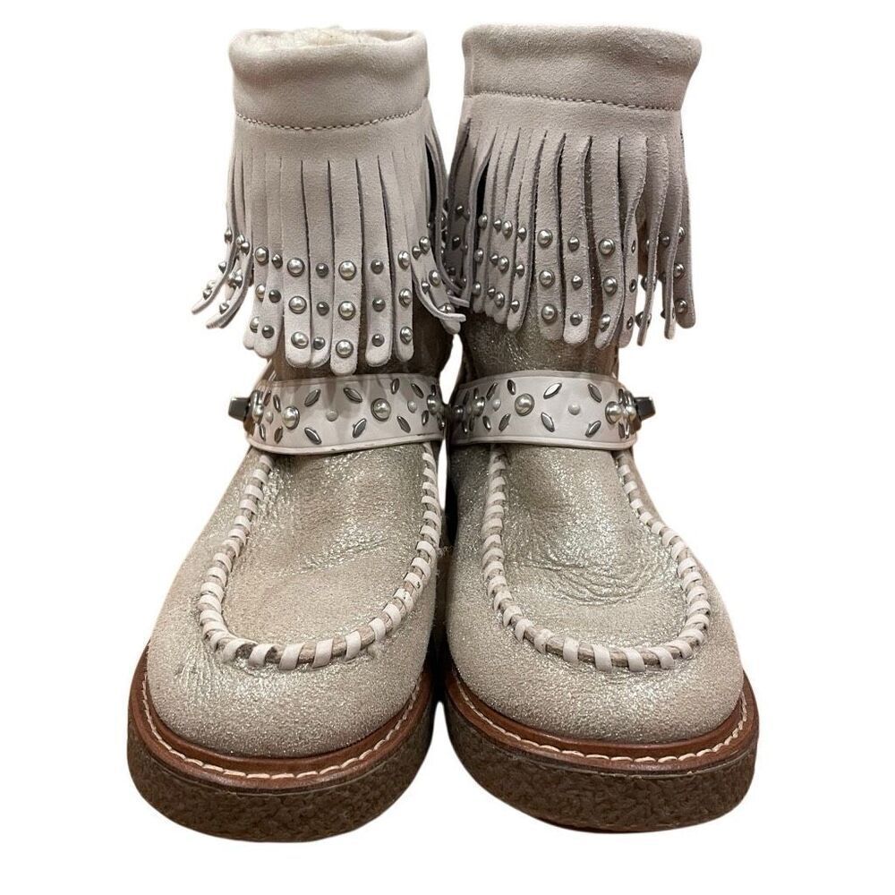 Coach Womens Roccasin Shearling Boots 6 B Fringe Studs Cowgirl Chic Apres Ski